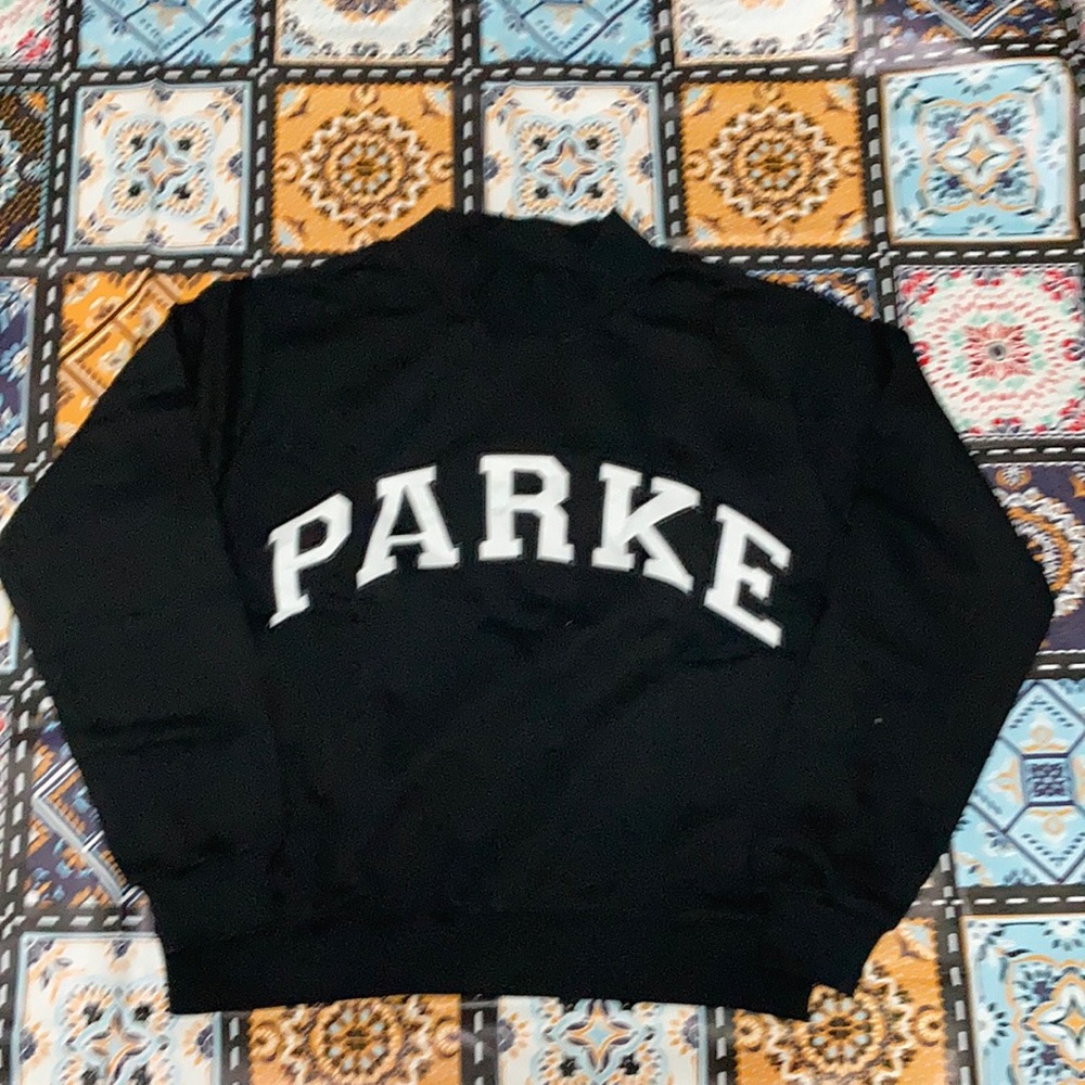 Parke Black Mock Neck Sweatershirt with white Varsity Logo size Large /XLarge